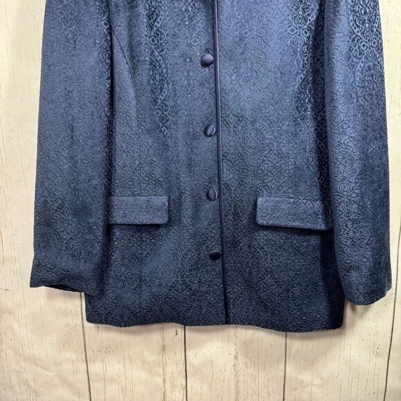 Vintage Talbots Navy Jacquard Silk Trim Blazer Classic Elegant Quiet Luxury - Picture 6 of 13